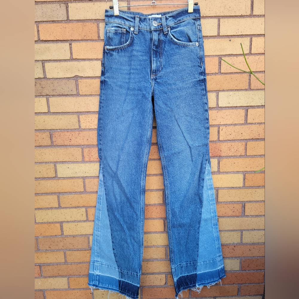 Zara Wide Leg Patchwork Jeans (Size 25)